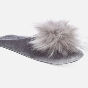 INC International Concepts Gray Plush Slippers with Pom-Pom